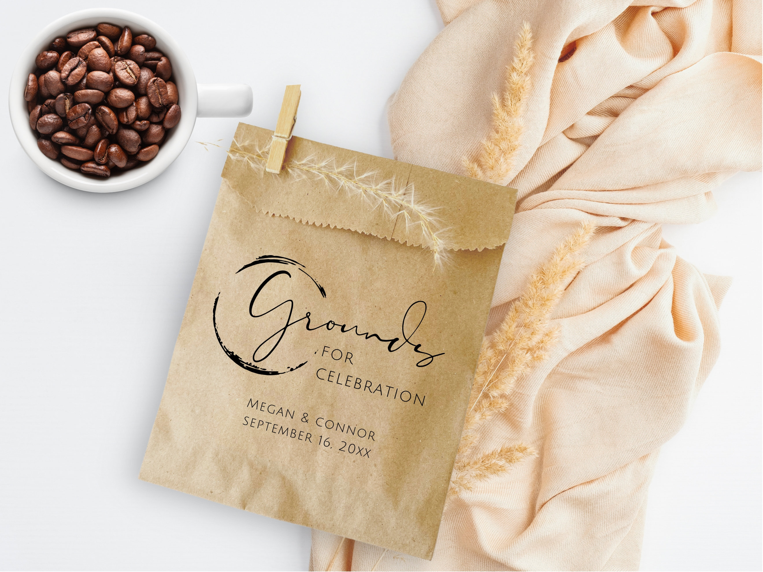 Coffee Favor Bags- Wedding Favors - Bridal Shower Coffee Favors- Coffee Bean Espresso Favors - Set of 25 printed paper bags