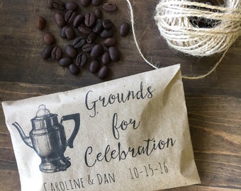 Grounds for Celebration Coffee Favor Bags, Perfect for Vintage Theme Bridal Shower or Wedding Guest Favors, Sets of 25