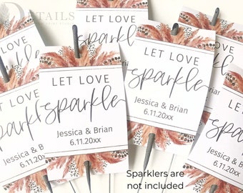 Wedding Sparkler Tags, Sparkler Sleeves, Personalized Sparkler Tags, Unique Sparkler Tags, Wedding Sparkler Send Off, Set of 24 Tags Only