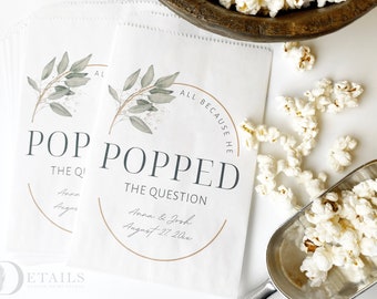 Popcorn Favor Bags, He Popped the Question Popcorn Bags, Popcorn Buffet Bags, Personalized Wedding Favor Bags, Snack Bar Buffet Bags-25pk