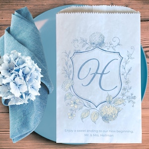 Welcome Gift Bag -Blue Hydrangea Favor Bag - Monogram Wedding Favor - Bridal Shower Treat Bag - Wedding Gift bag -Garden Party Wedding Idea