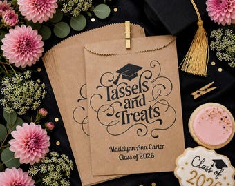 Personalized Graduation Party Favors, Tassels and Treats Cookie Bags - packs of 25