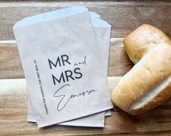 Unique decorations for wedding receptions, custom grease proof bread bags, personalized for you sold in set of 25 favor bags