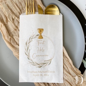 First Communion Favor Bags | Utensil Holders for 1st Communion | First Holy Communion Place Setting | First Communion Table Decor