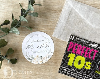 Pegatinas de lotería "Deseándote riquezas", regalos de lotería para bodas, regalos para raspar, regalos de boda, regalos de lotería (juegos de 20)