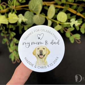 20 Dog Wedding Favors Stickers | Personalized Pet Sticker | Thanks for Celebrating my Mom & Dad | Custom Dog Treat Label | Pet Wedding Favor