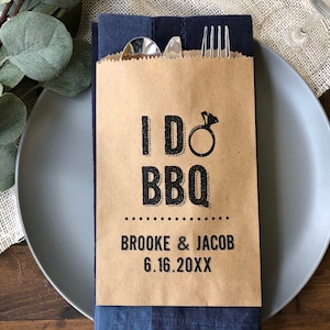 Utensil Holders For Wedding or Engagement Barbeque Cutlery Bags I Do BBQ Barn Wedding Favor Bags Rustic Wedding Decor 25 pk image 2