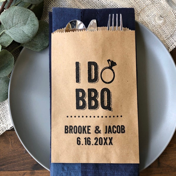 I Do BBQ Utensil Bags – Rustic Wedding Favor, 25 pk