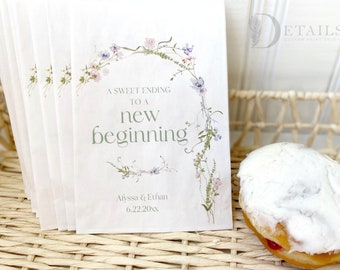 Wildflower Wedding Favor Bags | Custom Donut Bags | Cookie Buffet Bags | Cookie Bar Bags | Treat Bags | Personalized Sweet Ending Favor Bags