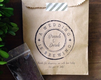 Coffee Wedding Favor Bags- A Wedding is Brewing -Bridal Shower Favor,  anniversary, engagement party favors - 25 Bags