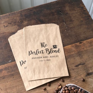 Coffee Favor Bags that say The Perfect Blend and are personalized for the bride and groom and sold in sets of 25 image 5