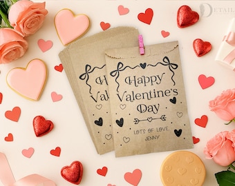 Personalized Valentine’s Day Goodie Bags – Custom Favor Bags for Classroom, Party, or Treats - 25 pk