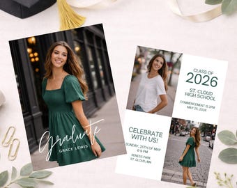 2026 Graduation Invitation for Girls | Modern Photo Grad Announcement | Printed Senior Graduation Party Invite, 24pack