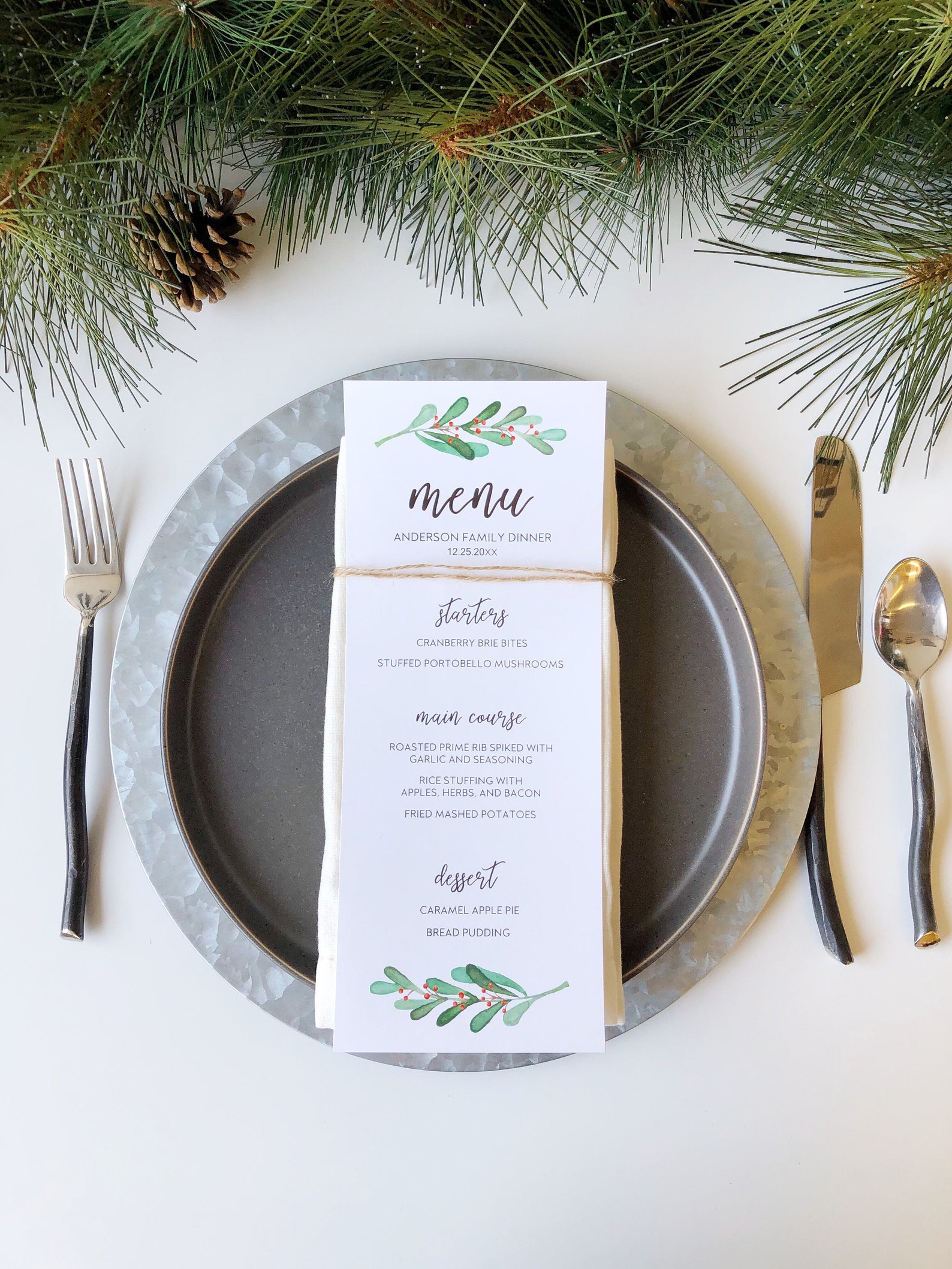 Printed Christmas Dinner Menu Holiday Menu Christmas Table - Etsy