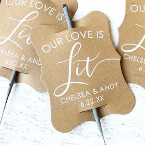 Our Love is Lit Wedding Sparkler Tags, Sparkler Sleeves, Custom Sparkler Tags, Unique Sparkler Tags, Sparkler Send Off, Set of 24 Tags Only image 1