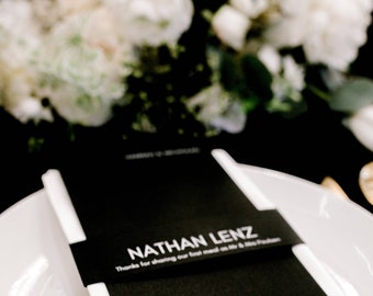 Elegant Wedding Reception Napkin Wrap - Printed Linen Wrap Cards - Minimalist Wedding - Modern Wedding - set of 24
