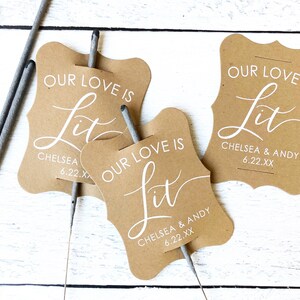 Our Love is Lit Wedding Sparkler Tags, Sparkler Sleeves, Custom Sparkler Tags, Unique Sparkler Tags, Sparkler Send Off, Set of 24 Tags Only image 6