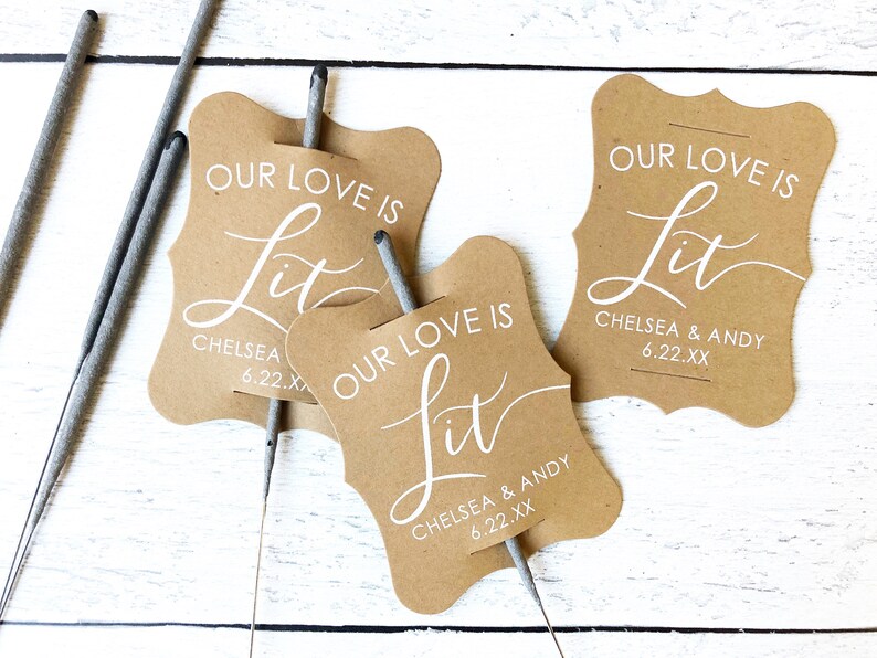 Our Love is Lit Wedding Sparkler Tags, Sparkler Sleeves, Custom Sparkler Tags, Unique Sparkler Tags, Sparkler Send Off, Set of 24 Tags Only image 6