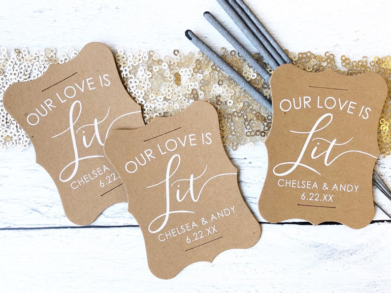 Our Love is Lit Wedding Sparkler Tags, Sparkler Sleeves, Custom Sparkler Tags, Unique Sparkler Tags, Sparkler Send Off, Set of 24 Tags Only image 5