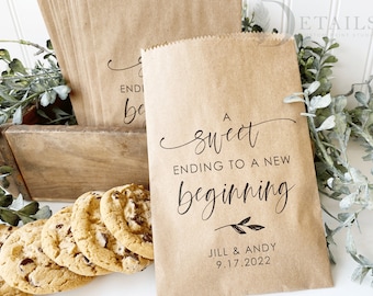 Sweet Ending to a New Beginning Cookie Bags, Wedding Favor Bags, Candy Bags, Goodie Bags, Bridal Shower Favor Bags, 25 pack