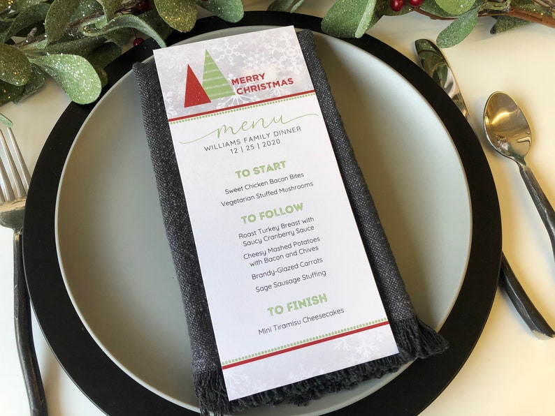 Christmas Dinner Menu Holiday Menu Christmas Table Decor - Etsy