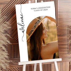 Graduation Party 2025 Welcome Sign, Photo Graduation Welcome Poster, Modern Minimal Arch Graduation Welcome, Editable Canva Template