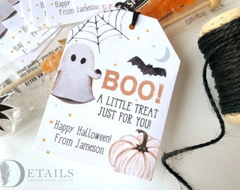 Halloween Favor Tags, Boo Gift Tags, Costume Party Trick Or Treat Favor Tags, Printed Personalized Tags, Sets of 24