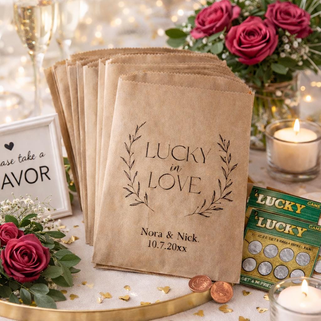 Buste personalizzate per biglietti della lotteria per gli invitati al tuo matrimonio: regalane una a tutti per un ricevimento pieno di divertimento! Set da 25 - Scegli tra 4 design.