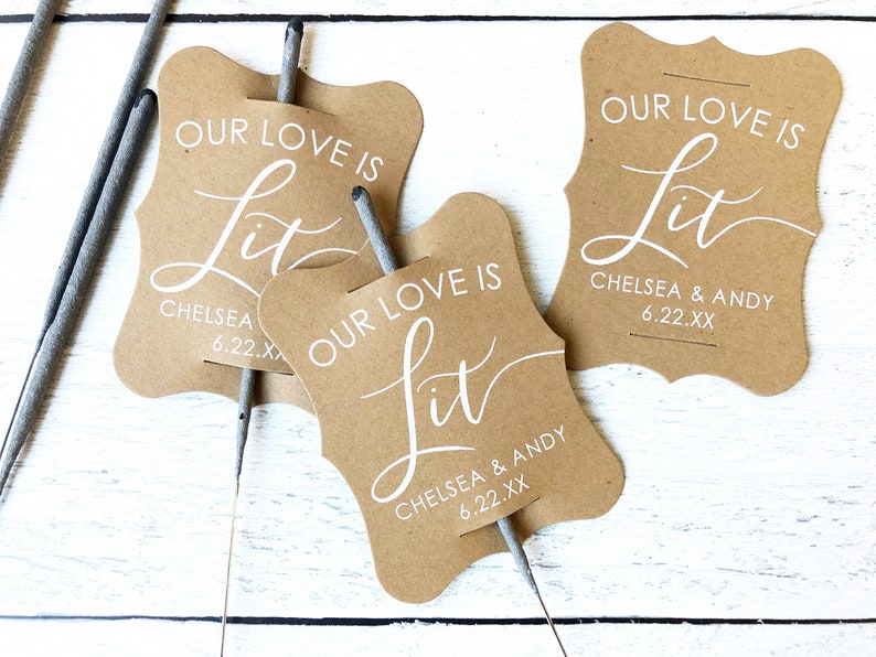 Our Love is Lit Wedding Sparkler Tags, Sparkler Sleeves, Custom Sparkler Tags, Unique Sparkler Tags, Sparkler Send Off, Set of 24 Tags Only zdjęcie 7