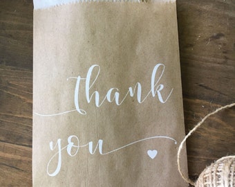 Wedding thank You Bags, Thank You Rustic Candy Buffet Sacks, Custom Wedding Favors, Recycled Brown Paper Personalized Printed Sack, 25 pk