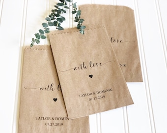 Wedding Favors - Custom Printed Favor Bags - Recycled Wedding - Treat bag Goodie Bag - Bridal Shower Favors- 25 pack