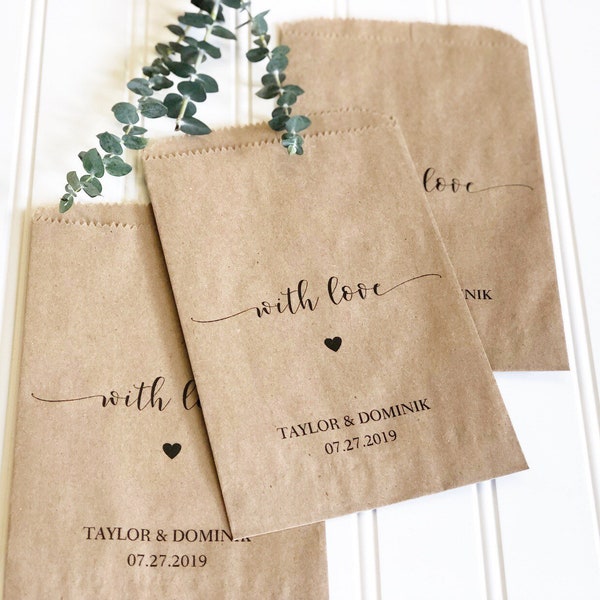 Wedding Favors - Custom Printed Favor Bags - Recycled Wedding - Treat bag Goodie Bag - Bridal Shower Favors- 25 pack