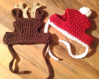 Crochet Pattern - PDF Download // Cat or Small Dog Christmas Beanie Hats