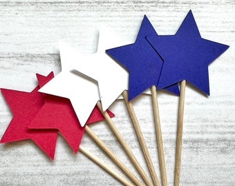 Red white and blue stars / food/party picks / cupcake toppers / set of 12
