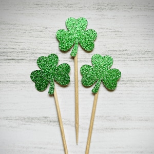 St. Patrick’s Day / Shamrock Cupcake Toppers / Food Picks / Glitter Shamrock Cupcake Toppers / set of 12