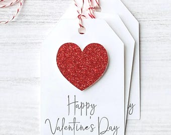 Valentine’s Day / Love / Red / Pink Glitter Heart / Gift Tags / Set of 6