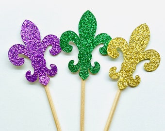 Mardi Gras / Fleur De Lis Cupcake Topper / Food Pick / set of 12