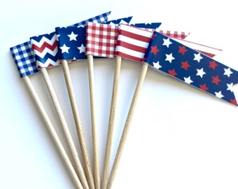 4th of July / Patriotic / red white and blue / cupcake  toppers / food picks / set of 24