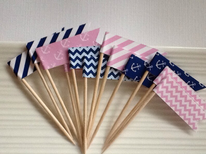 Nautical Navy and Pink / Anchor / Party Picks / Food Picks