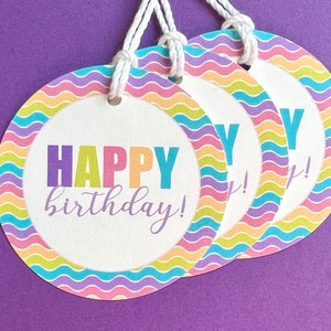 Happy Birthday Gift Tags / Bright Rainbow  Birthday Tags/ set of 8