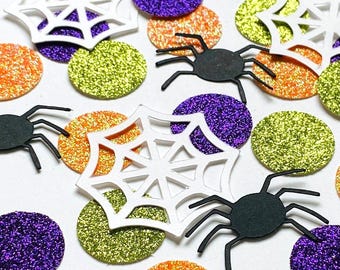 Halloween Confetti:  Spiders, Webs, and Glitter Circles, 80 pieces