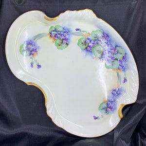 Antique Limoges Wm Guerin & Co Violets and Greenery with Gold Tray Artist Signed