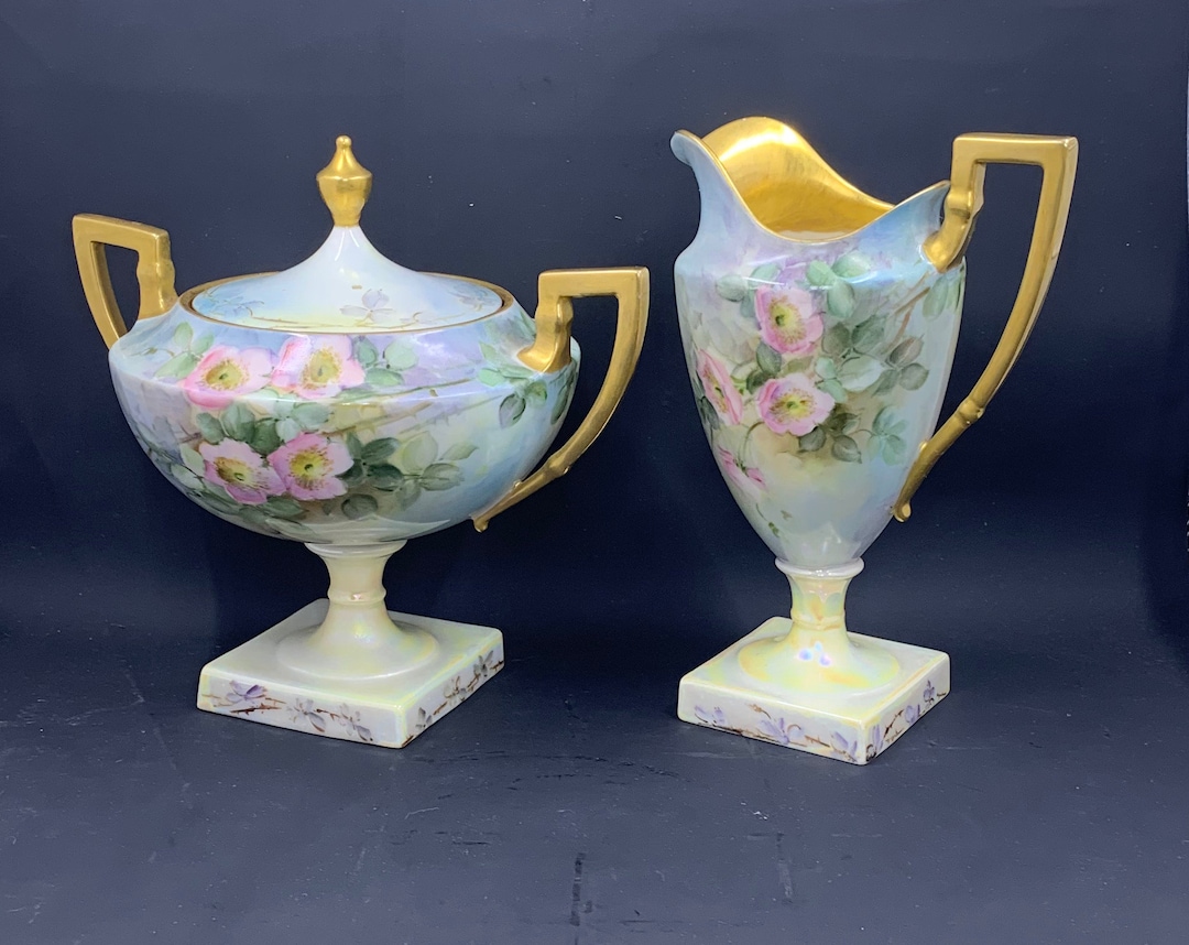 Spectacular Antique Belleek China HP Wild Roses Pedestal Etsy