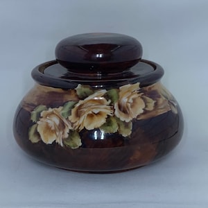 Antique Yellow Roses on Brown and Tan  Handprinted Vienna Austria Lidded Humidor