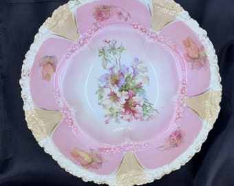 Vintage Pink Florals Fancy China Serving/Fruit Bowl