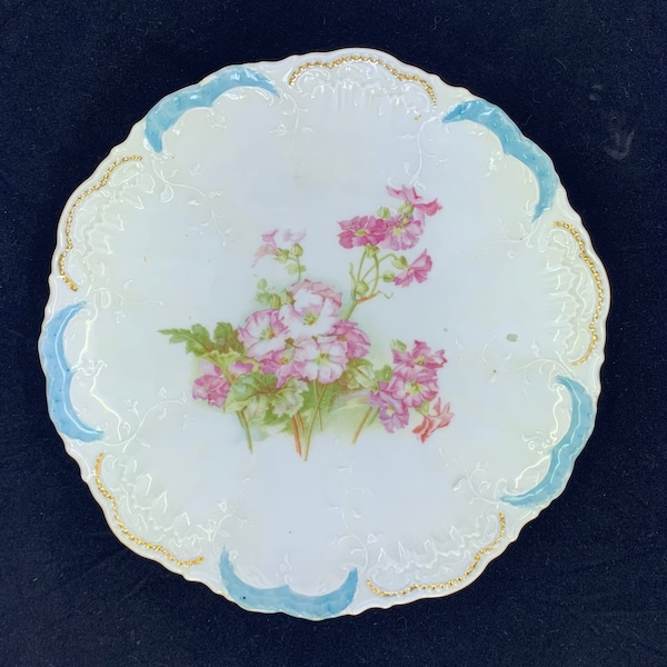 Antique Weimar Germany Pink Buttercups Scalloped Edged Plate