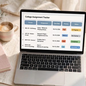 College Assignment Tracker Spreadsheet | GPA Calculator, Exam Schedule, Internship & Budget Planner Excel Template for Students
