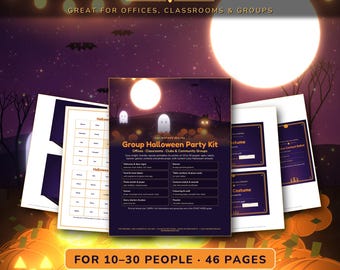 Halloween Party Kit for Office Classroom Groups, Printable Bingo Scavenger Hunt Costume Contest Banner Labels Signs, Instant PDF