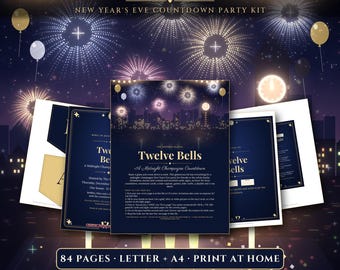New Year's Eve Party Kit Printable, Midnight Champagne Countdown Invitations Menu Games Resolutions Time Capsule, Instant PDF