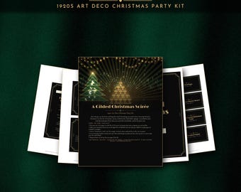 Weihnachtsparty-Set im Art-déco-Stil der 1920er Jahre: Druckbare Einladungen, Menükarten, Cocktailkarten, Schilder und Banner im Stil der Goldenen Zwanziger (sofortiger Download als PDF)
